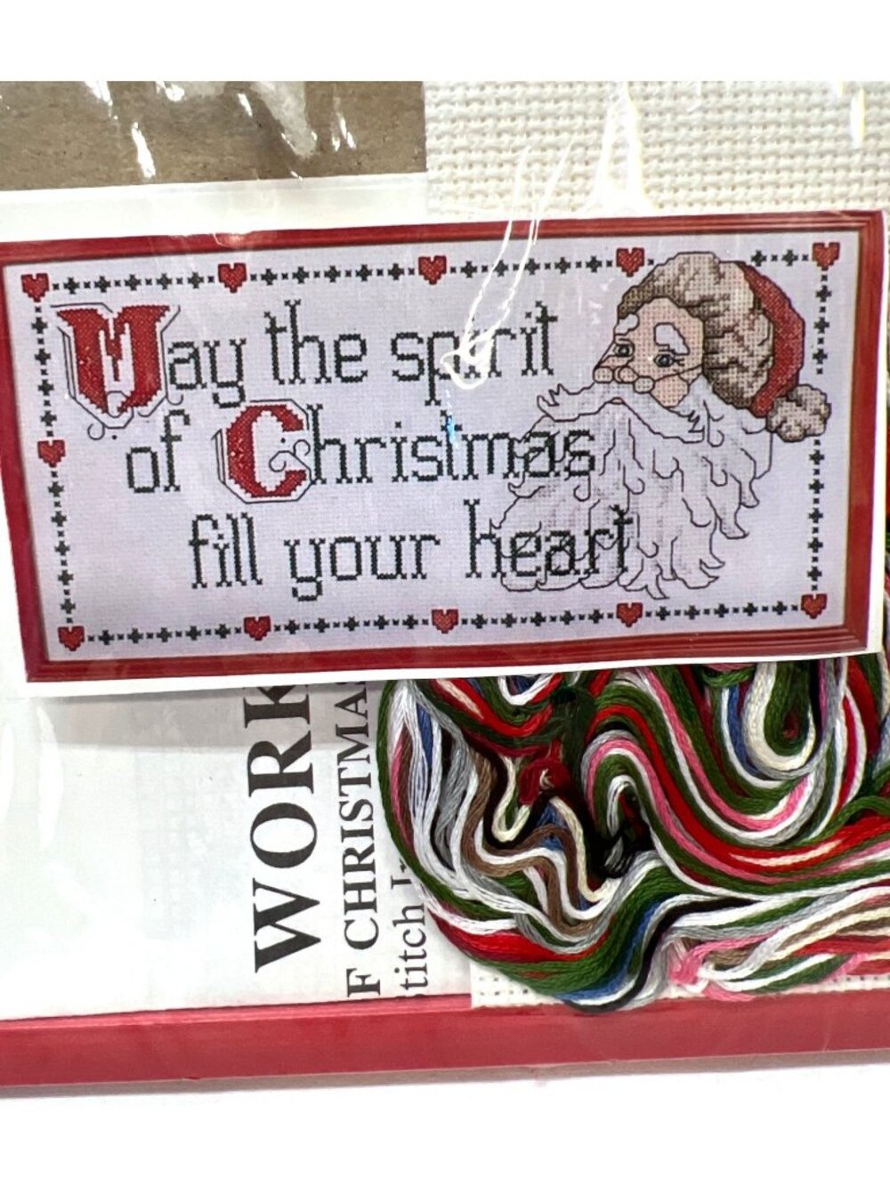 Christmas Cross Stitch Kit With Santa Design & Threads And Frame